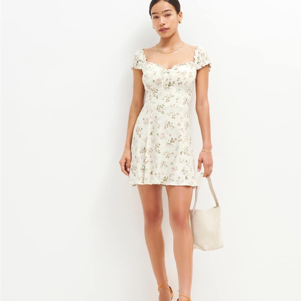 Reformation Cream Floral Mini Dress